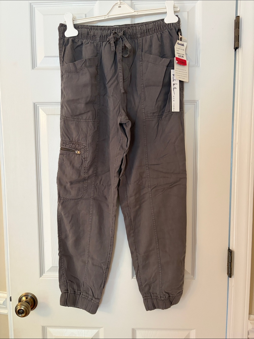 Nicole Miller Casual Drawstring Cargo Pants - Gray